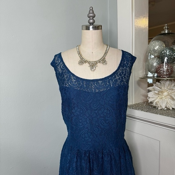 Lane Bryant Teal Blue Lace Overlay Midi A-Line Dress Size 26 - Picture 3 of 13
